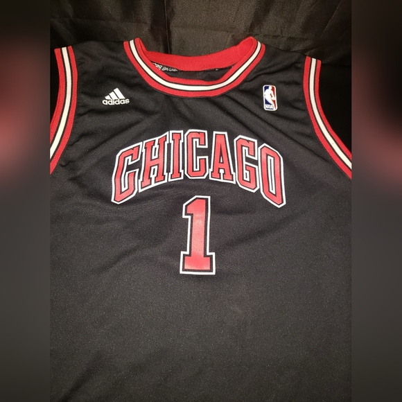 Adidas Chicago Bulls #1 Derrick Rose Retro Black Red Youth Size